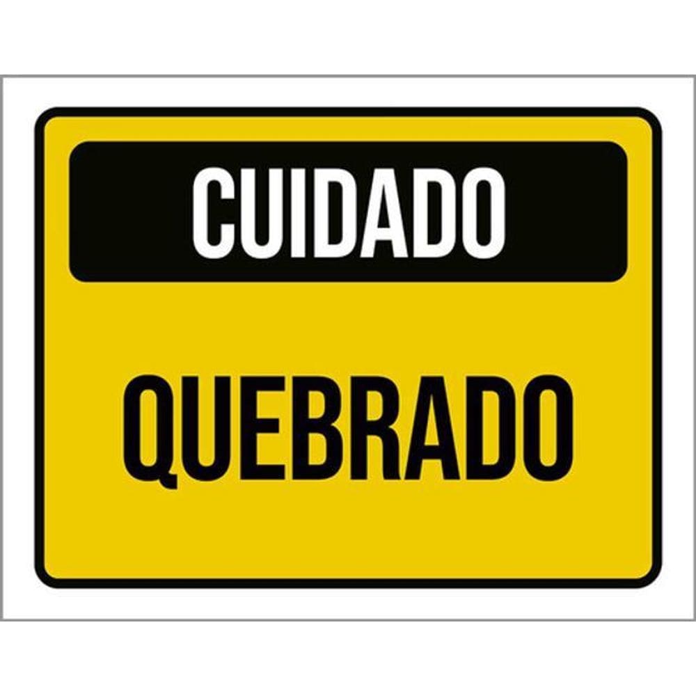 Kit 10 Placas Cuidado Quebrado Amarelo 36X46