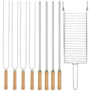 Kit Preparo Churrasco 9Pc Grelha Espetos Simples E Duplo Mor