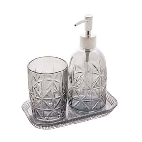 Kit Higiene Banheiro 3 Peças De Vidro Paris Lyor Cinza/Prata