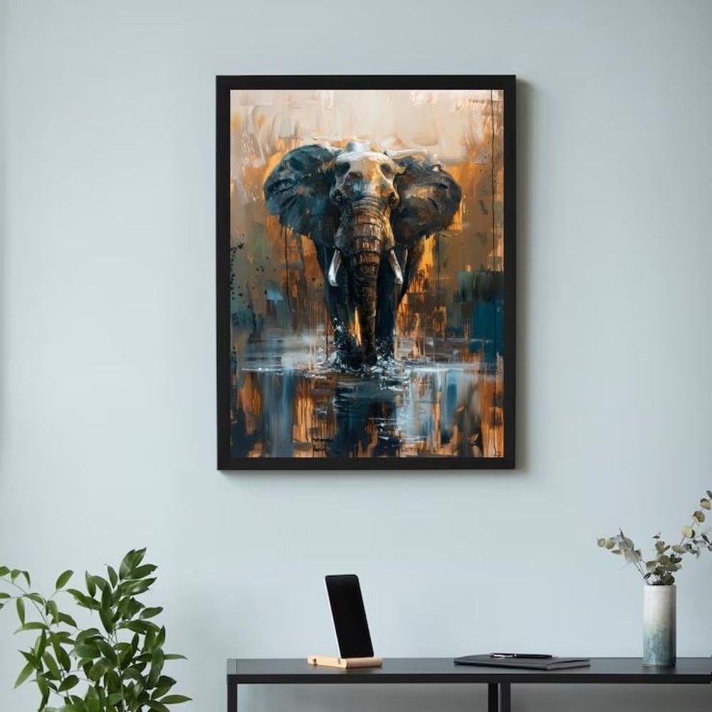Quadro Decorativo Artístico Elefante 45X34Cm - Com Vidro