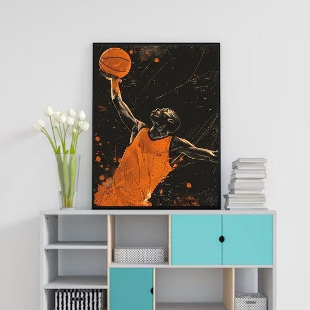 Quadro Decorativo Arte Basquete 24X18Cm - Com Vidro