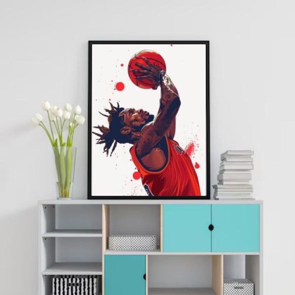 Quadro Arte Jogador De Basquete 33X24Cm - Com Vidro