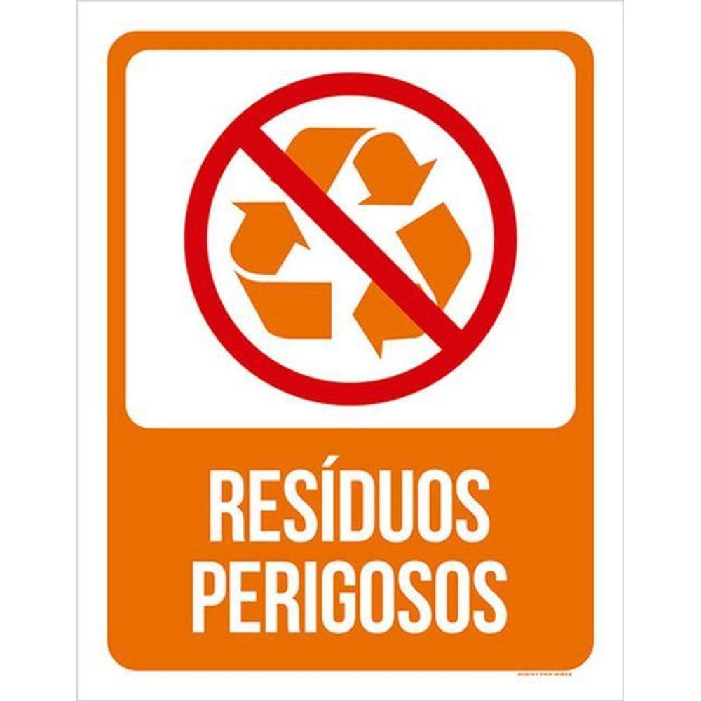 Kit 5 Placas Lixo Laranja Resíduos Perigosos 36X46