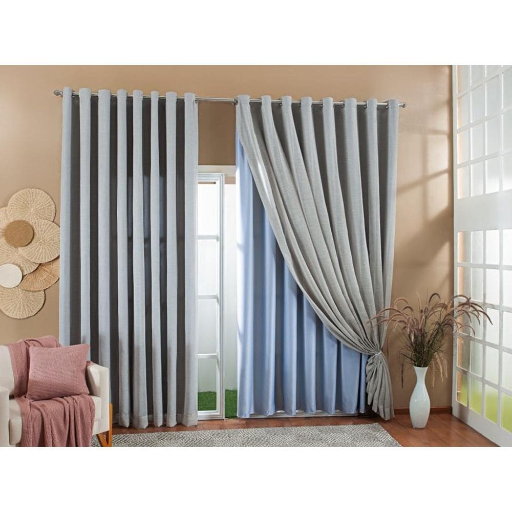 Cortina Gaze Linho Forro Blackout 8,00X2,30M Cinza