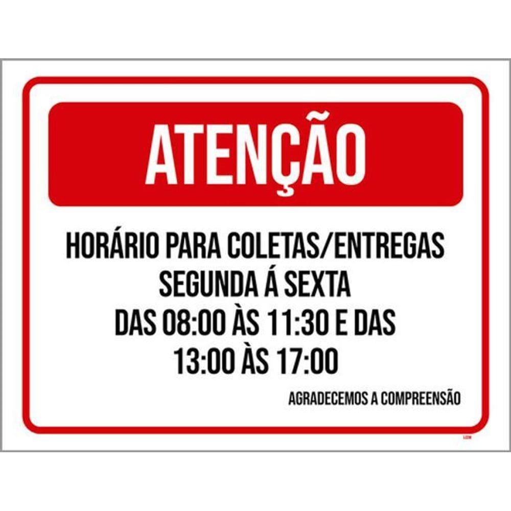 Kit 10 Placas Horário Coletas E Entregas 36X46