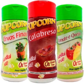 Combo 3 Temperos Pipoca Popcorn Sabores Ervas Finas, Tomate