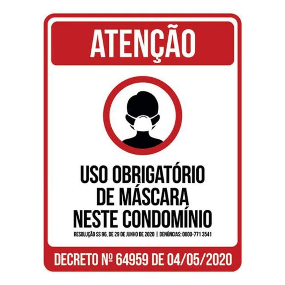 Kit 3 Placa Vermelha Obrigatório Máscara Condomínio 36X46