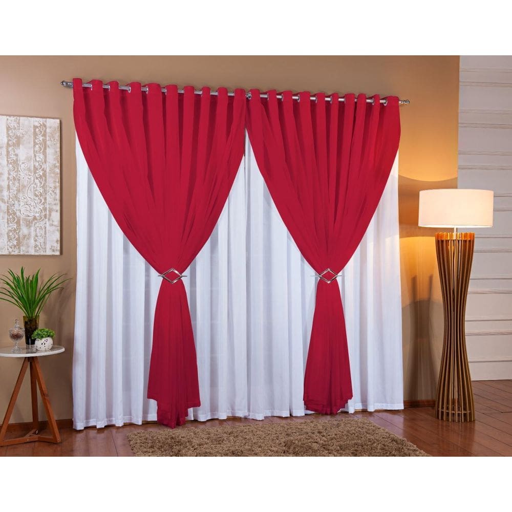 Cortina Voil Forro Microfibra 7,00 X 2,30 Branco E Pink