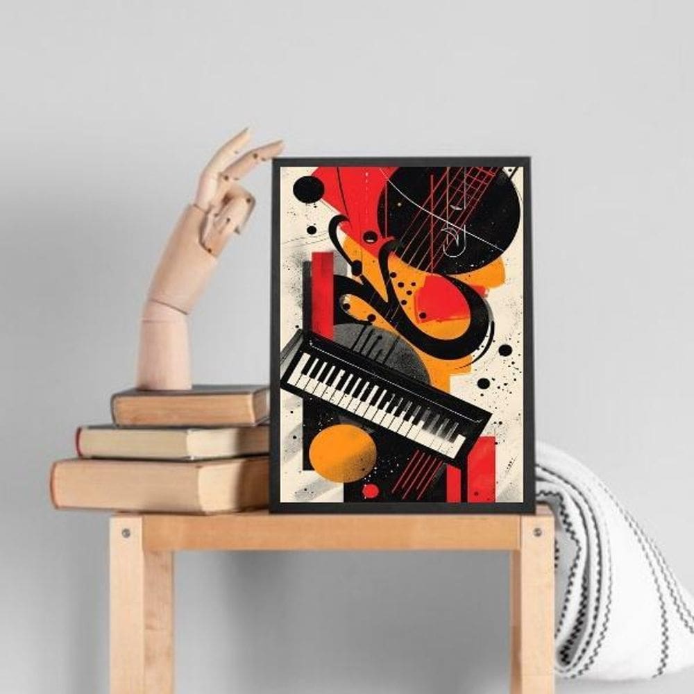 Quadro Decorativo Teclado - Música 24X18Cm - Com Vidro