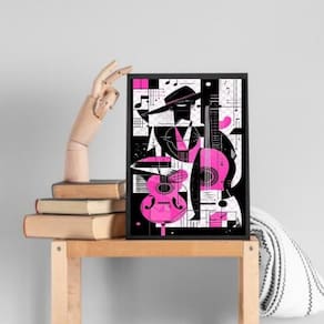 Quadro Abstrato Violão Rosa 45X34Cm