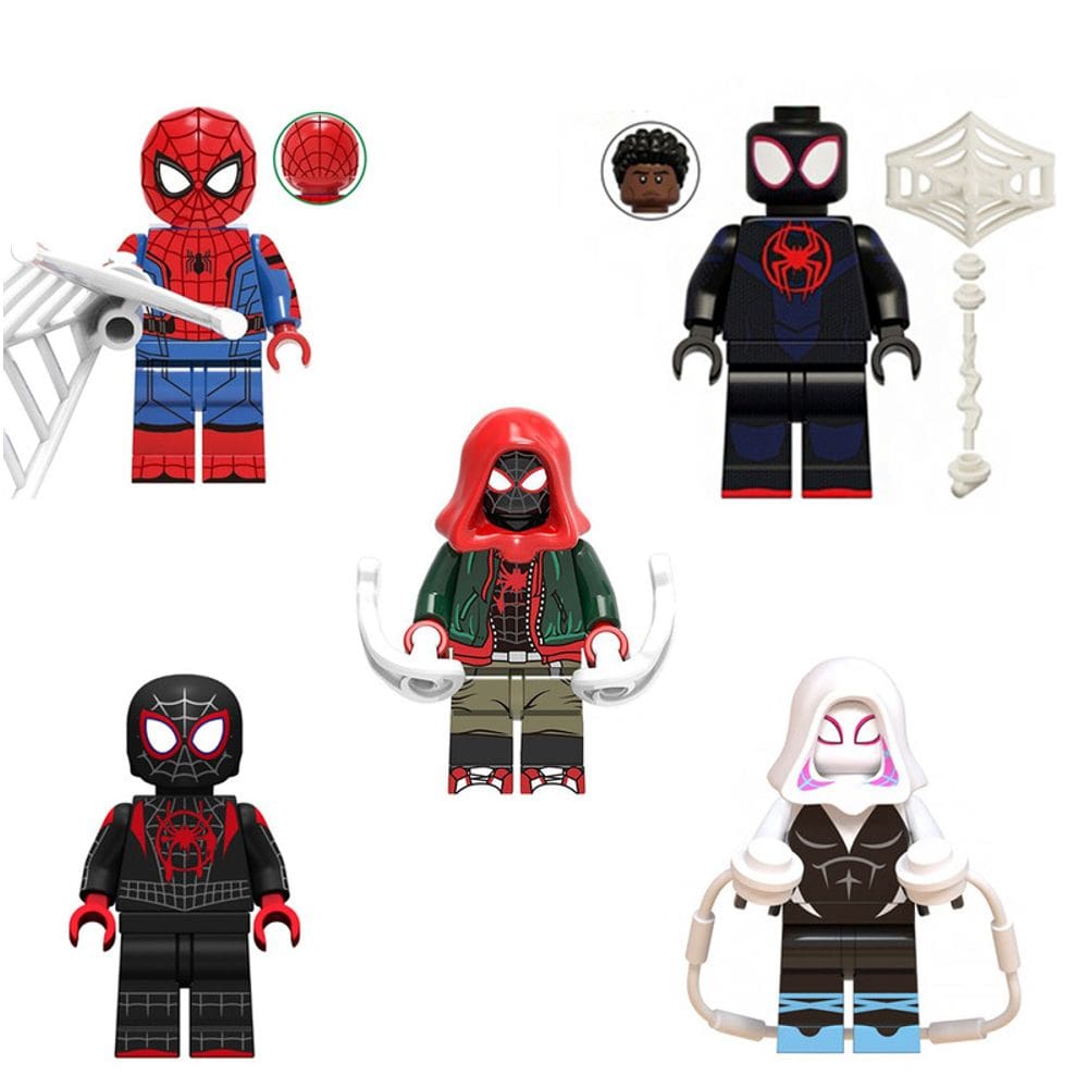 Kit 5 Bonecos Homem Aranha Aranha Verso Miles Gwen Bloco De Montar