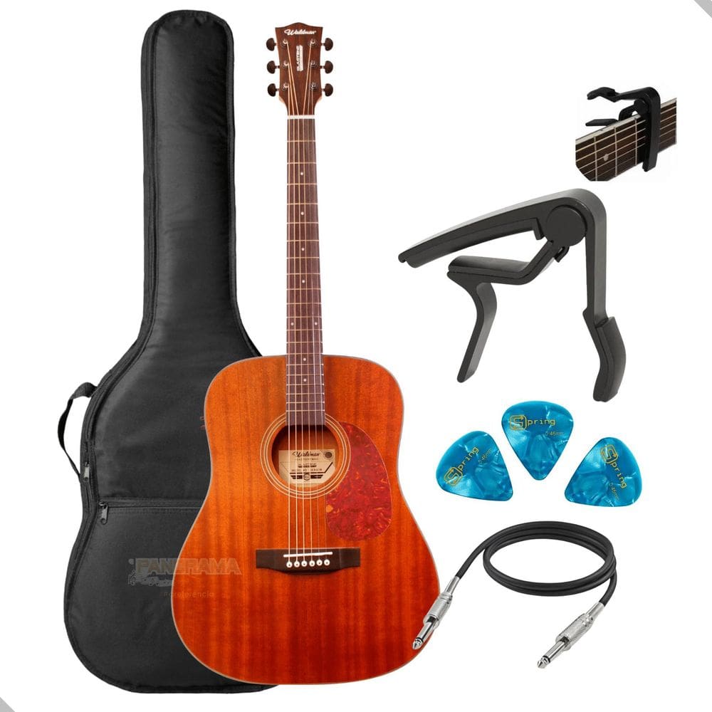 Kit Violão Folk Aço Eletrico Waldman Dex441 N Natural