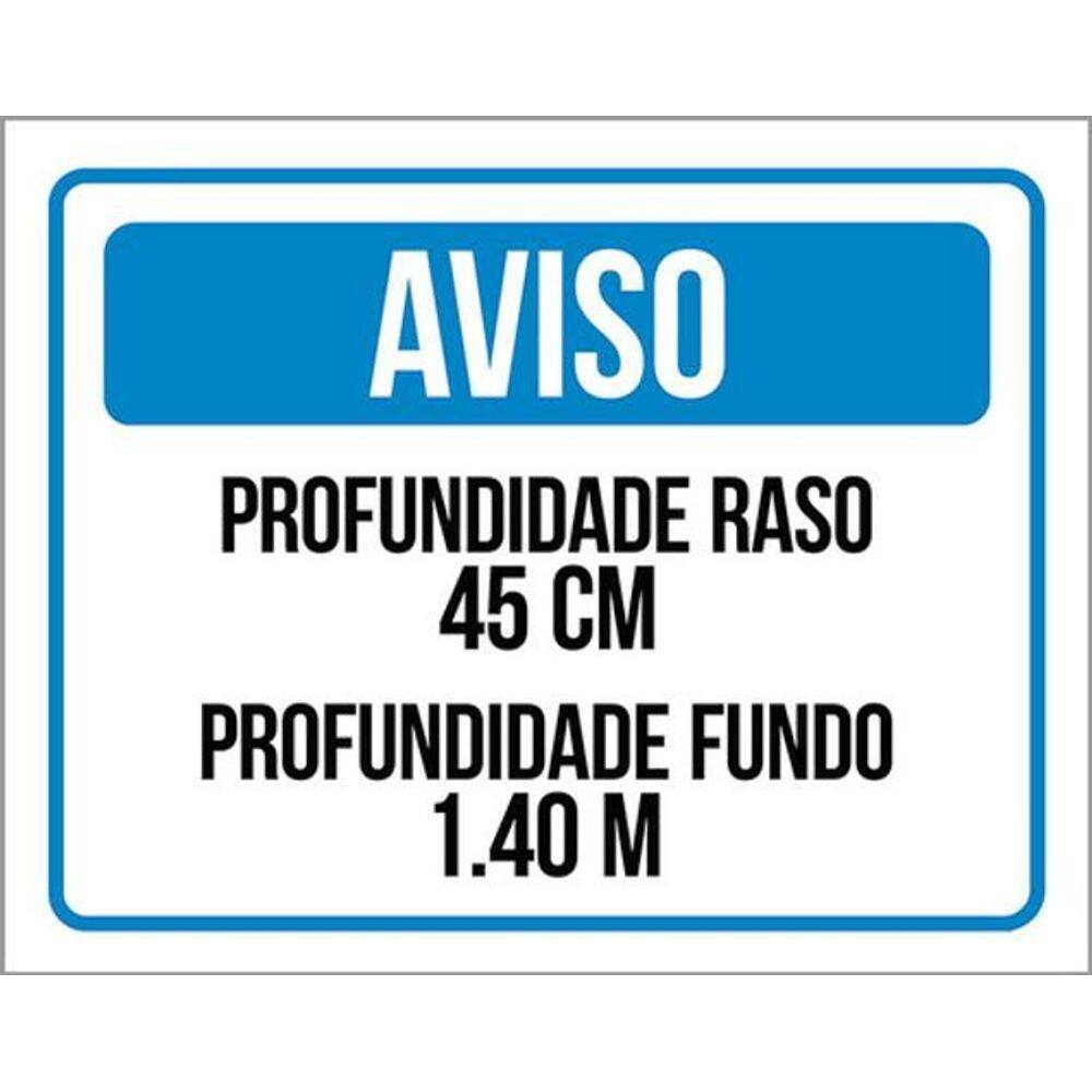 Kit 3 Placas Aviso Profundidade Raso Fundo 36X46