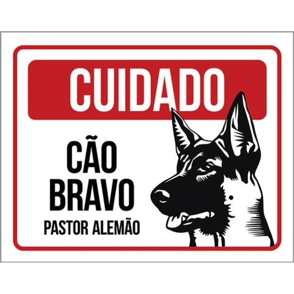 Kit 10 Placas Cuidado Cão Bravo Pastor Alemão 36X46