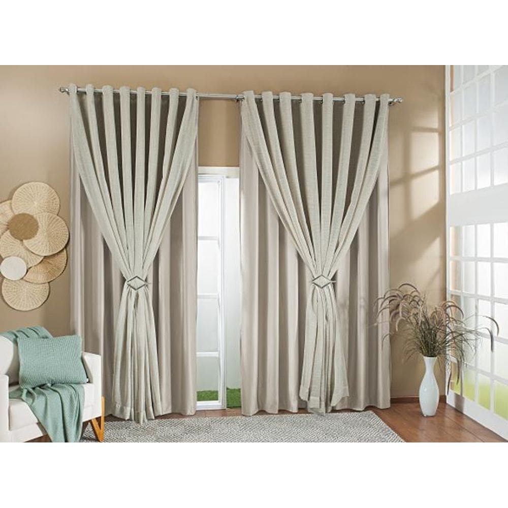 Cortina Gaze Linho Forro Blackout 3,00X2,70 Palha E Bege