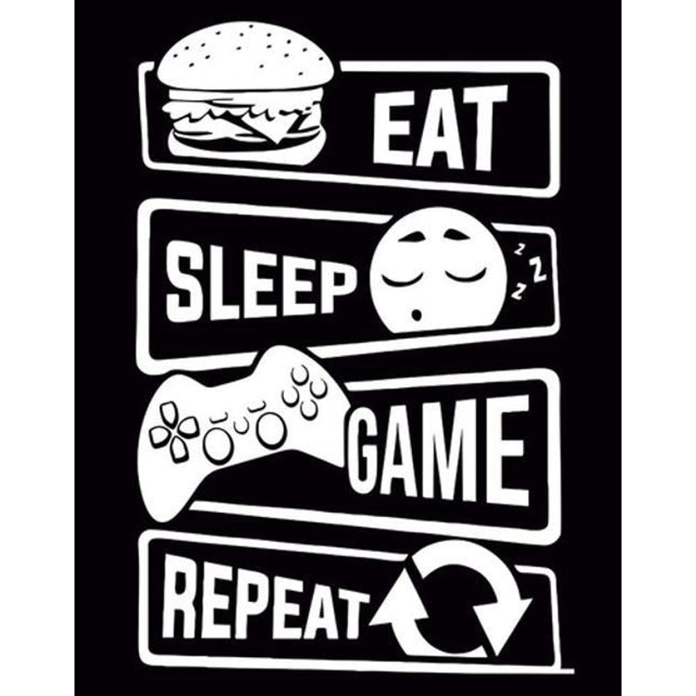 Kit 5 Placas Eat Sleep Game Repeat Preta 36X46
