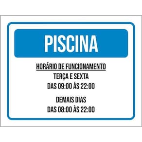 Kit 10 Placas Piscina Horários Funcionamento 36X46