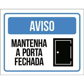 Kit 10 Placas Azul Aviso Mantenha Porta Fechada Ícone 36X46