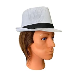 Chapéu Tecido De Malandro Branco Com Preto Fantasia Carnaval