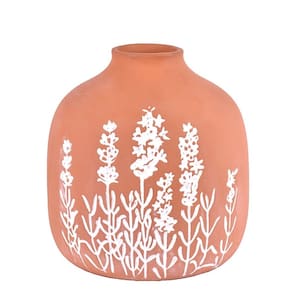 Vaso Em Terracota Telha Com Lavandas Em Branco 15Cm