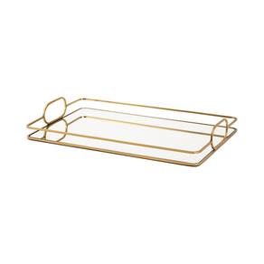 Bandeja Dourada Minimalista Em Metal Com Espelho 42X25,5Cm