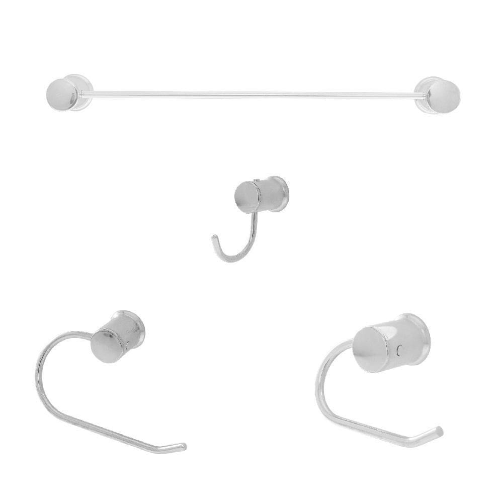 Kit Acessórios Para Banheiro Luxo 4 Peças Em Metal Polido