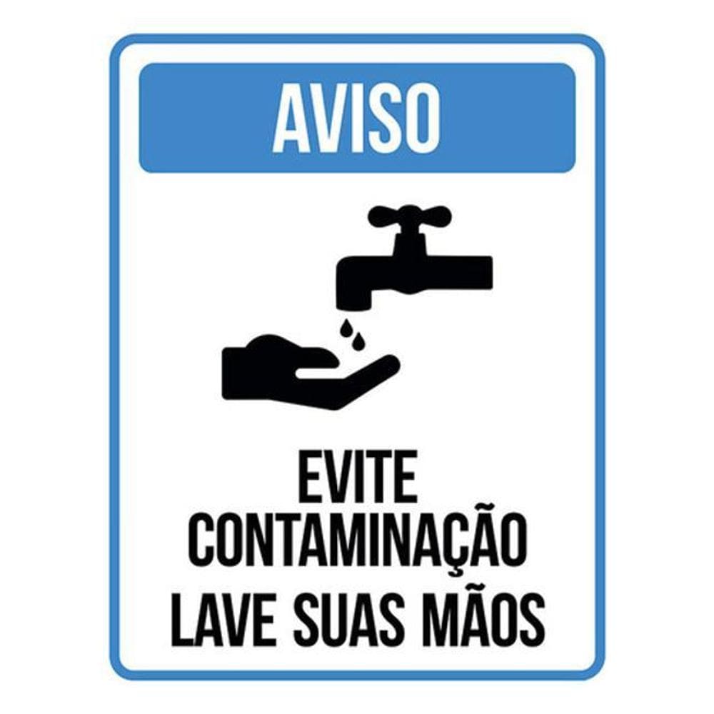 Kit 3 Placa Evite Contaminação Lave Suas Mãos Azul 36X46