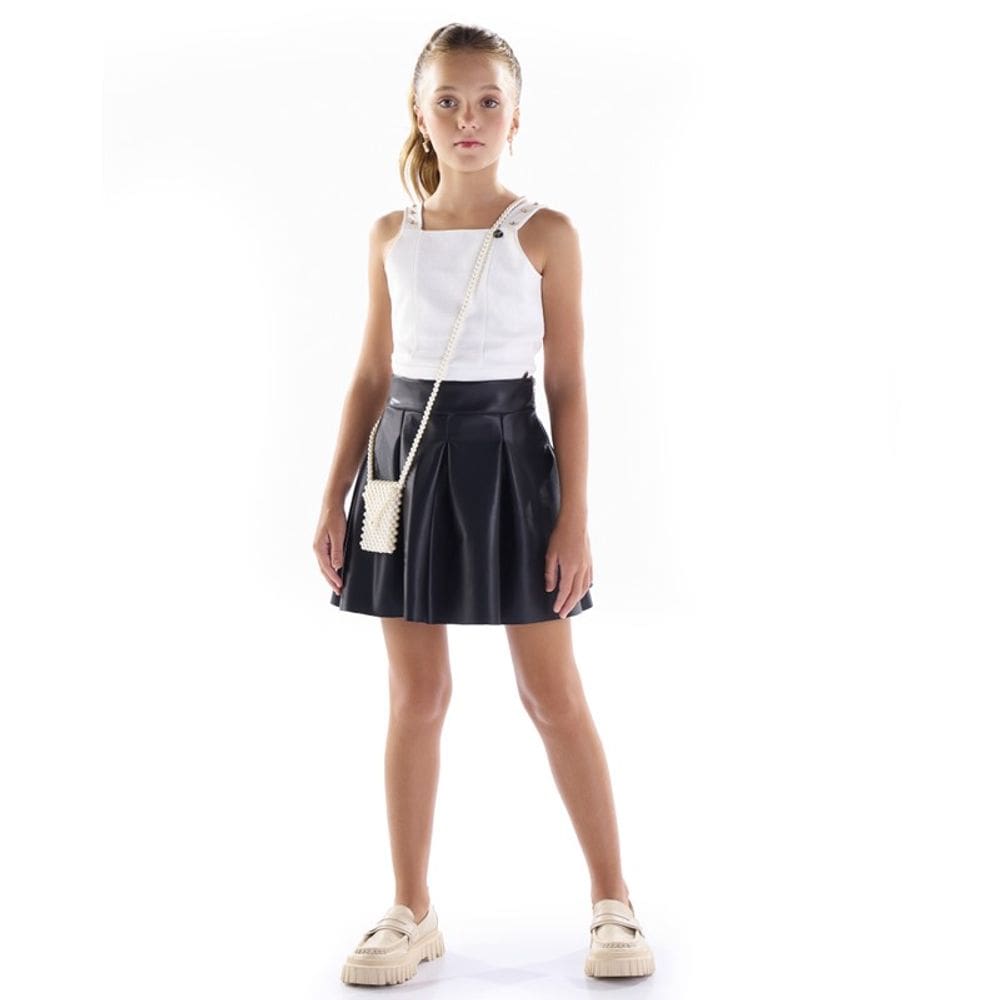 Conjunto cropped com saia Menina Anjo