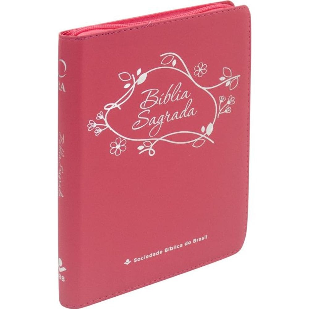 Bíblia Sagrada Letra Grande Linha Ouro Pink Ziper SBB
