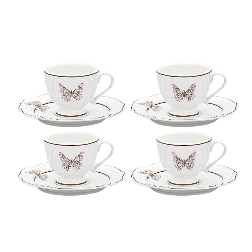 Jogo Kit 4 Xicaras De Café Com Pires 75Ml Soleil Borboleta
