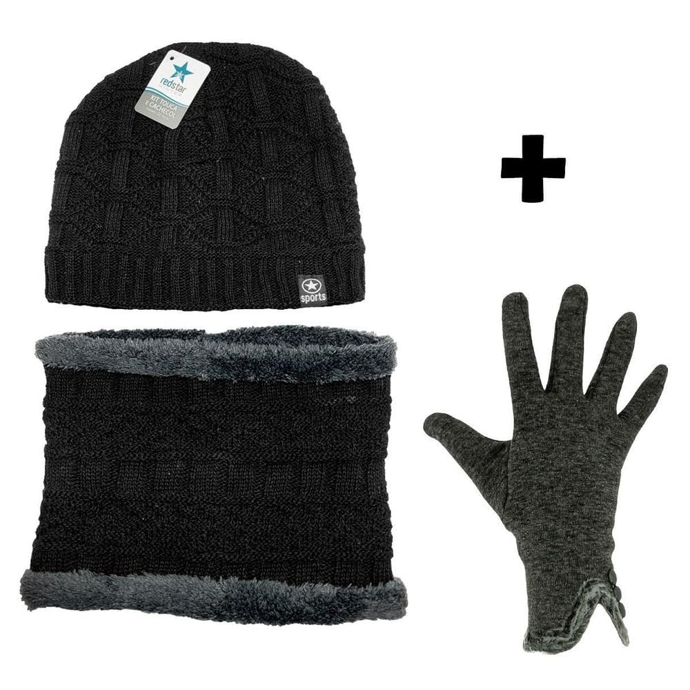 Kit Touca Cachecol Luva Inverno Frio Unissex