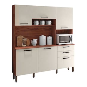 Armário de Cozinha Compacta 6 Portas e 2 Gavetas 180cm Dali Nogueira/Off White - Pallazio
