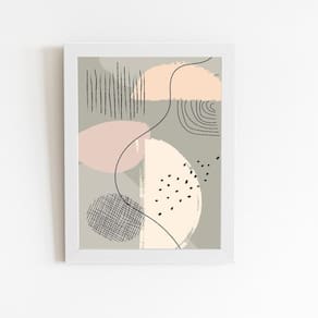 Quadro Abstrato Minimalista Bege Moldura Branca 60x40cm