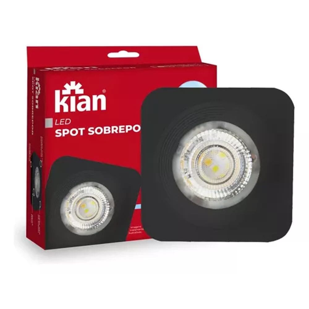 Kian - Kit 10 Spot Led Sobrepor Quadrado Preto 5w 6000k