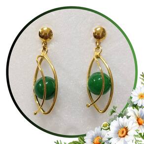 Brinco de Pedra Quartzo Verde - Argola Dupla Oval1