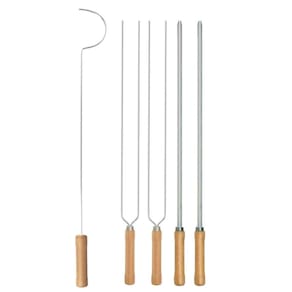 Kit Preparo Churrasco 5Pcs Churrasqueira 65Cm Cabo Madeira