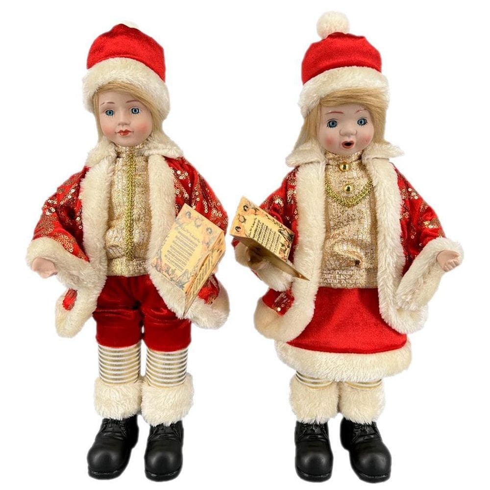 Kit De Natal Crianças Vermelho/Dourado Grande Musical 45Cm