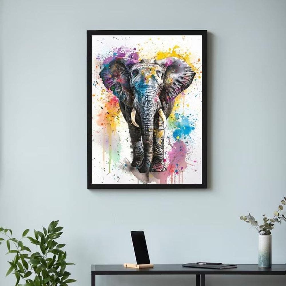 Quadro Arte Aquarela Elefante 24X18Cm