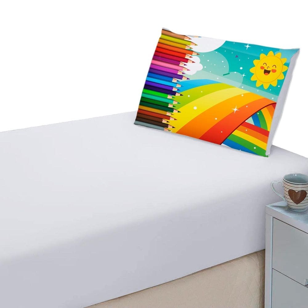 Lençol Liso Elásticado + Fronha Estampada Decorativa