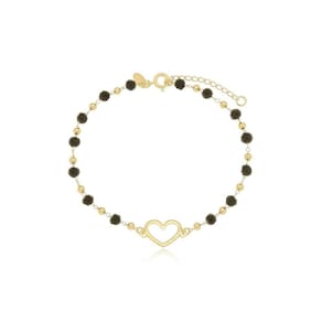 Pulseira Bolinha Com Coração Banhada A Ouro 18K