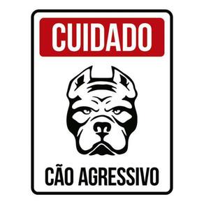 Kit 5 Placas Cuidado Cão Agressivo Vermelha 36X46