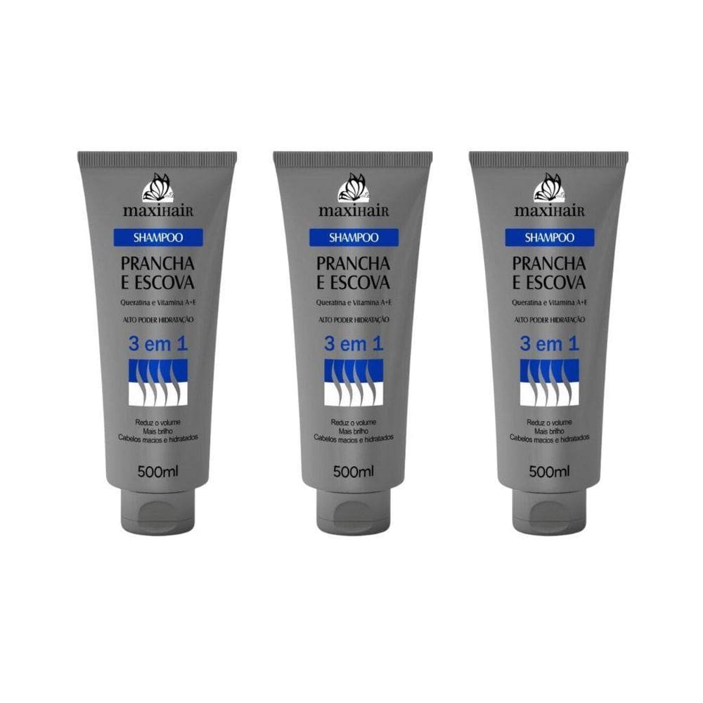 Shampoo Maxihair 500Ml Prancha E Escova 3 Em 1 - Kit Com 3Un