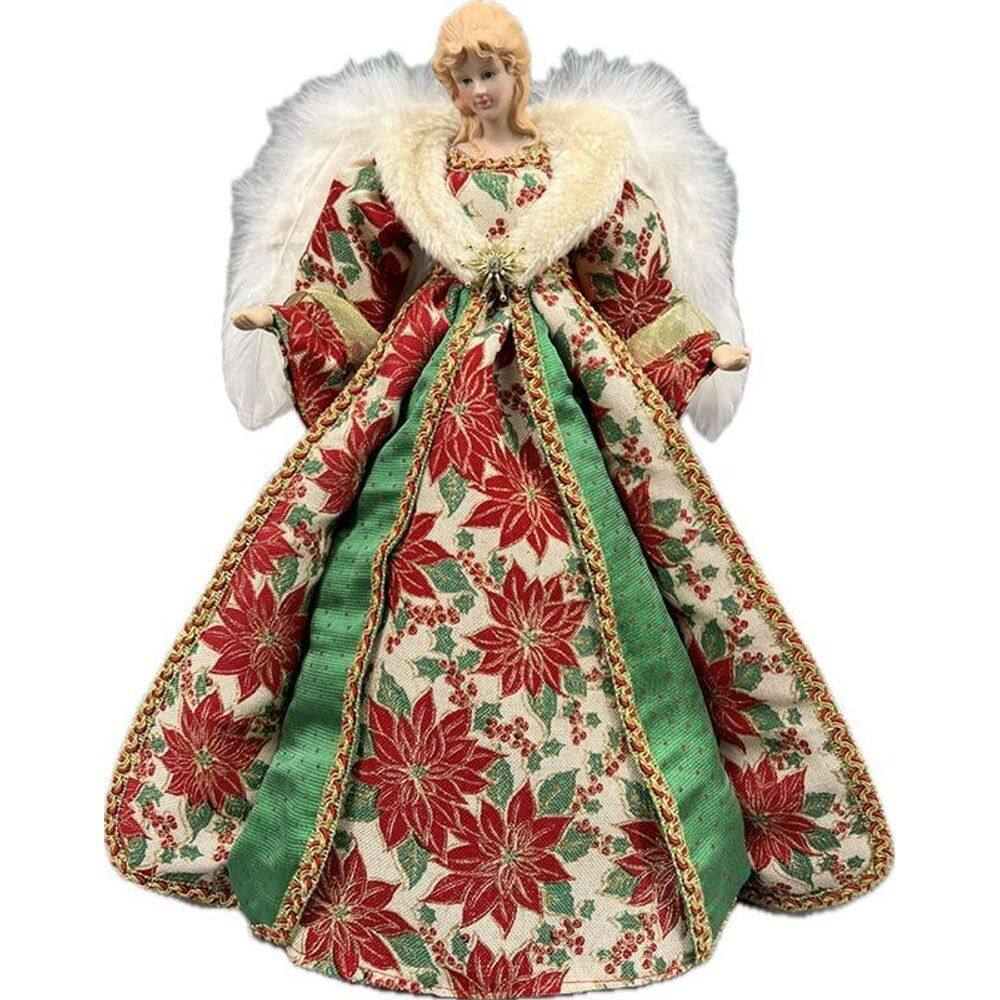 Anjo Topo Arvore Natal Red/Green Decoração Enfeite Casa 40Cm