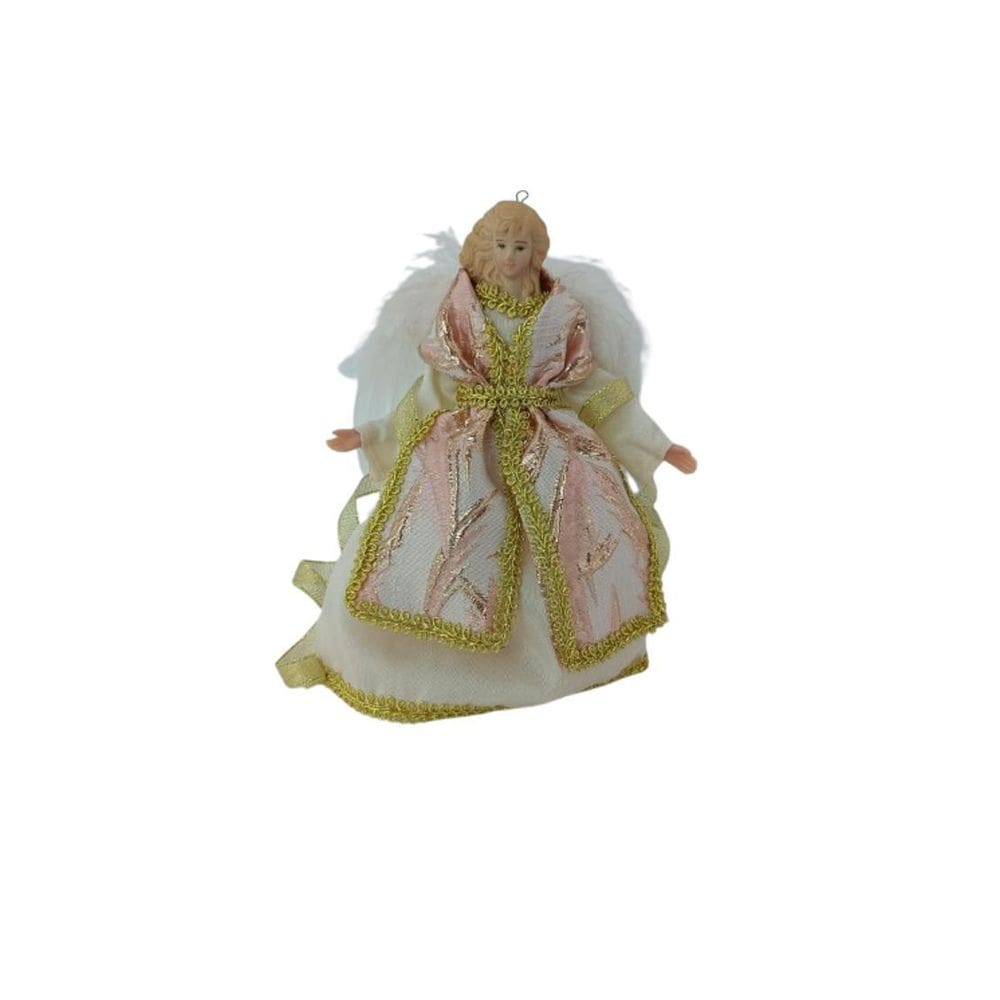 Anjo Topo Arvore Natal Pink/Gold Decoração Enfeite Casa 18Cm