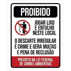 Kit 5 Placas De Proibido Jogar Lixo Lei Federal 36X46