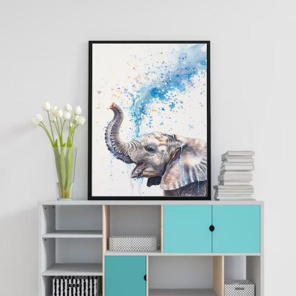 Quadro Arte Aquarela Elefantinho 24X18Cm