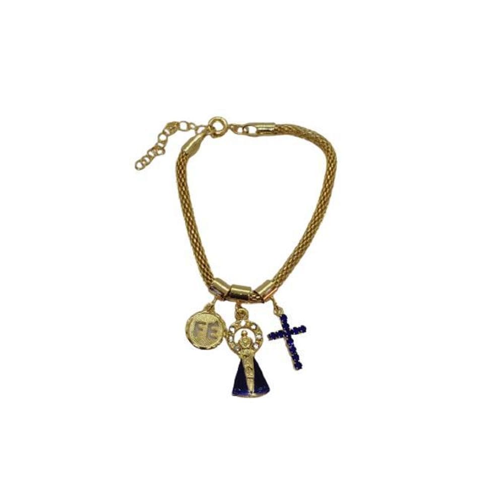 Pulseira Nossa Senhora - Azul E Dourada