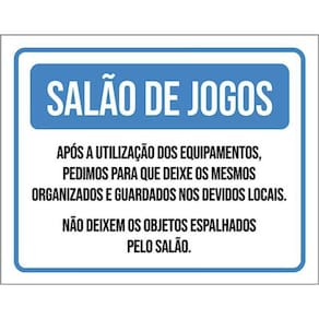 Kit 3 Placas Salão De Jogos Regras Uso 36X46