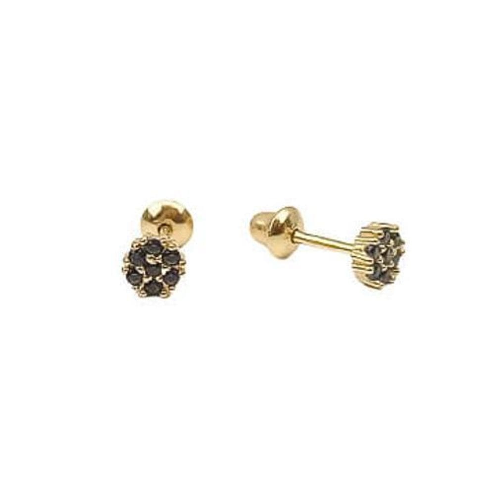 Brinco Flor Zircônia Azul Em Ouro 18K