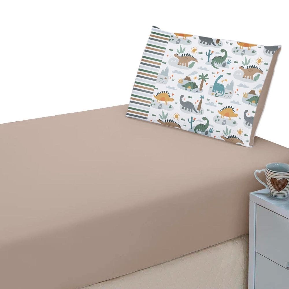 Lençol Liso Elásticado + Fronha Estampada Decorativa